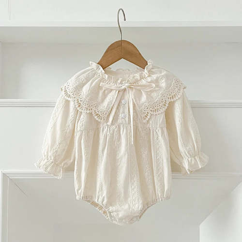 Baby Lace Cotton Romper with Bow – Peachy Bloomers
