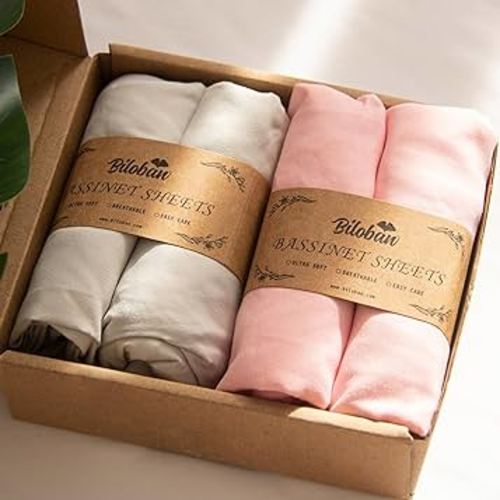 Baby Bassinet Sheets 33 x 20 Compatible with Mika Micky, Baby Delight, Dream On Me Bedside Sleeper Bassinet, Ultra Soft & Skin Friendly, Washer & Dryer, Grey and Pink