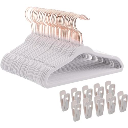 Baby Hangers Velvet - 11 Inch Kids Felt Hanger Non Slip Toddler Clothes - Childrens Hangers for Newborn Clothes - 50 Pack with 10 Hanger Finger Clips, White