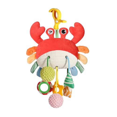 Baby Car Seat Toys 0-6 Months - Crib & Stroller Hanging Crab Attachment with Clip, Rattles and Teether, Travel Comfort Toy for Newborn Infant Gifts