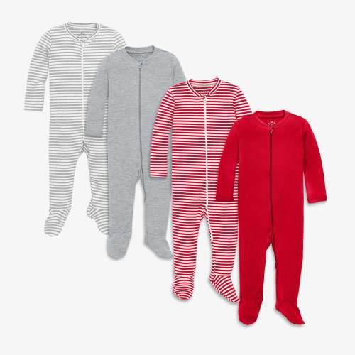 Organic Cotton 2-Way Zip Footies- Cherry Grey Mix (6-9 mo)