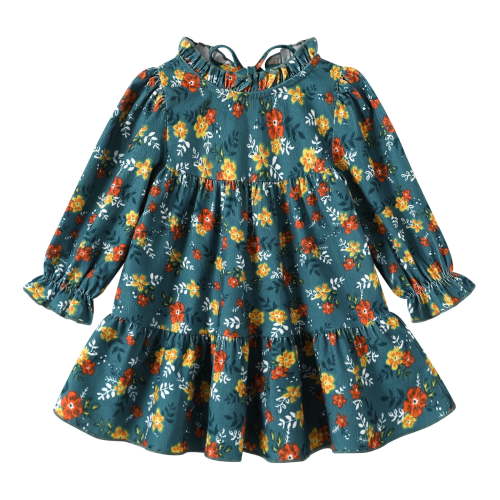 Happy Town Toddler Baby Girls Dress Floral Ruffled Dress Girls Casual Fall Winter Clothes
