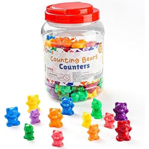 Bmag 120 PCS Counting Bears Math Manipulatives (60 Large & 60 Small Bears in 12 Colors), Color Sorting Toys for Toddlers 3+, Preschool & Kindergarten STEM Learning Educational Toys with Storage Jar