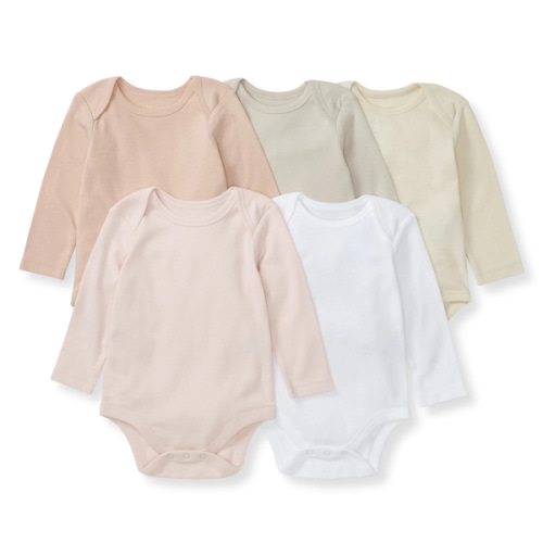 Solid Organic Cotton Long Sleeve Baby Bodysuits 5 Pack - Pink Sand