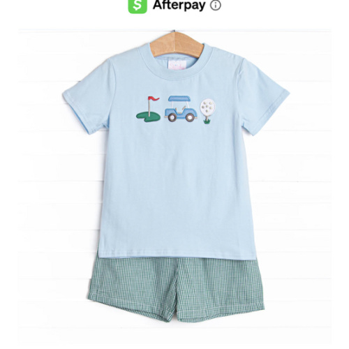 Putterly Adorable Applique Short Set, Blue and Green – Stitchy Fish