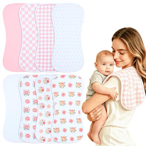 Baby Burp Cloths 8-Pack, Waterproof Burping Cloths, 4-Layer Super Absorbent & Extra Soft Plush Spit Up Rags for Newborns and Infants, Infant Towels for Milk Spit Up, Baby Boy Girl Essentials