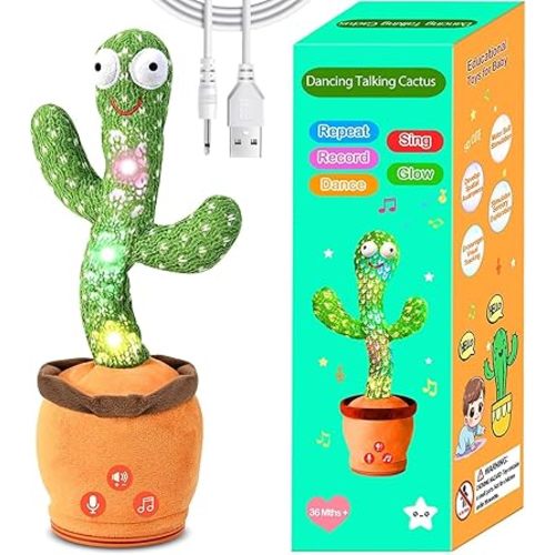 Rechargeable Baby Toys 3-6 6-12 12-18 Months Dancing Talking Cactus, Toddler Boys Girls Gifts for 2 3 4 5 6 7 8 9 10 Month Old Baby Toy Singing Mimicking Recording Repeating and 120 English Songs