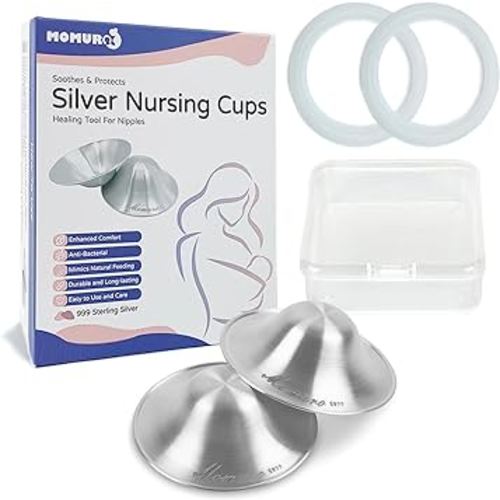 The Original Silver Nursing Cups - Silver Nipple Covers Breastfeeding Kit with Silicone&Carrying Case- 999 Pure Silver Nipple Shields Nursing Newborn - Newborn Essentials Must Have - Regular