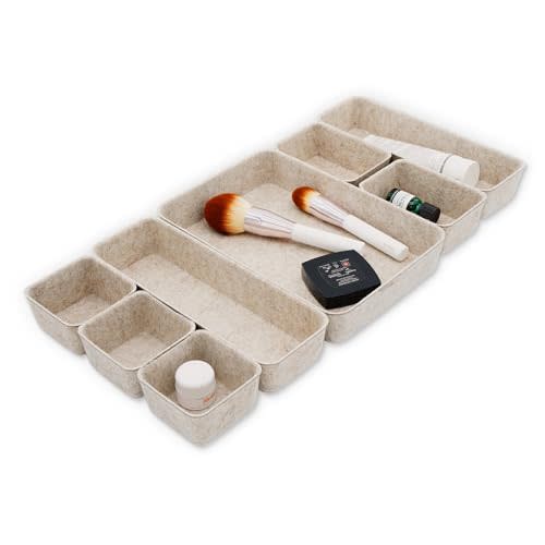 Welaxy 8-piece Nordic Beige desk drawer organizer tray office suppliers pens decluttering aesthetic wabi-sabi Scandinavian-chic storage bin hygge sleek minimalist back to school (Oatmeal)