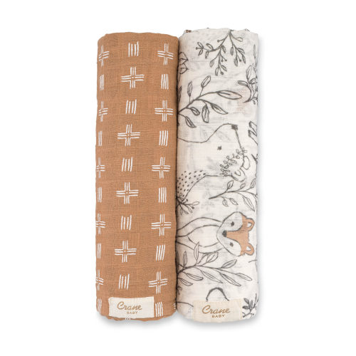 Ezra 2-pc. Woodland Baby Blanket Swaddles | Crane Baby