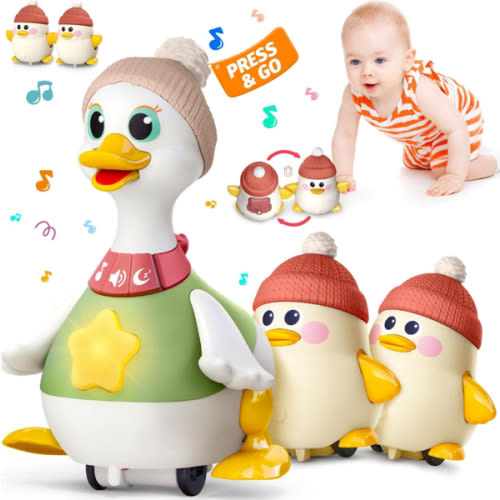 Musical Lullaby Crawling Duck Toy - Interactive Baby Toy with Waddling & Calming Lights for Tummy Time, Bedtime & Crawling Training | BPA-Free Infant Gift for 6-12 Months
