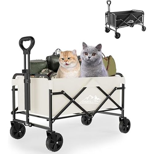 Collapsible Wagon Cart with 5" Removable 360° Swivel Wheels & Adjustable Handle, 220lbs Load Capacity, Dual Detachable Oxford Covers (White+Black), MDF Base, All-Terrain Portable Utility Cart