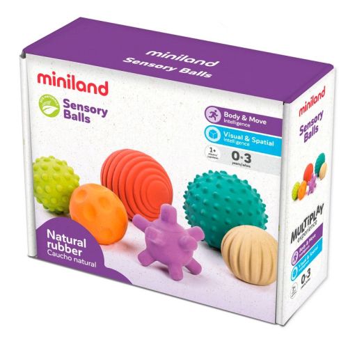 Miniland Sensory Balls (Set of 6) - Soft & Textured Sensory Baby Toy Balls, Teething Toys 0-12 Months