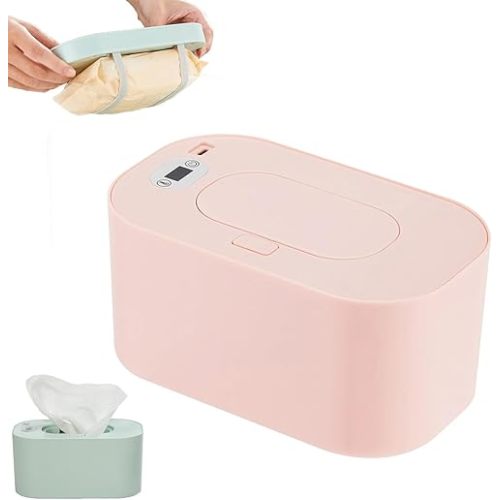 Baby Wipe Warmer,Portable Large Capacity Wipes Warmer Dispenser with LED Display,Adjustable Baby Wet Wipes Holder,Evenly Overall Heating for Home Car Travel Use (Pink)