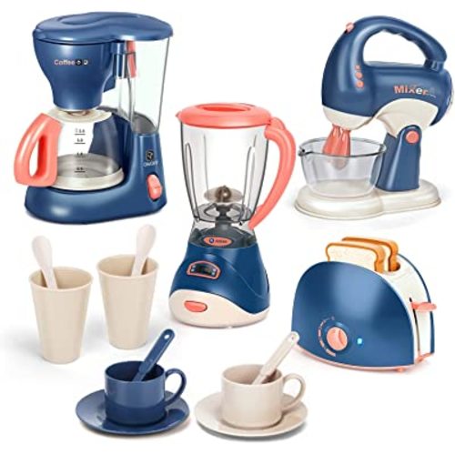 Yalujumb Play Kitchen Accessories, Kitchen Appliances Toy with Coffee Maker,Blender, Mixer ,Toaster with Realistic Lights&Sounds,Kitchen Toys for Kids Ages 4-8