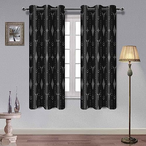 Tribal Aztec Print Window Curtain Panels 2 Pack, Bull Skull Native Tribal Drapes, Western Blackout Curtains Room Darkening Grommets Window Curtains for Living Room 42x63 Inches CLLSAH594