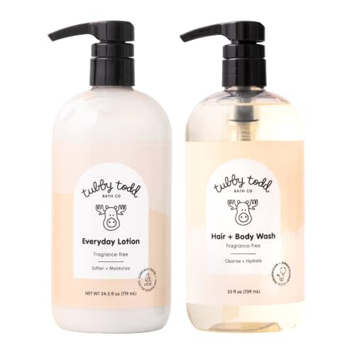 Tubby Todd Baby Body Wash and Lotion Set | Gentle, Hypoallergenic Skincare for Newborns & Toddlers, 25 oz, Fragrance-Free