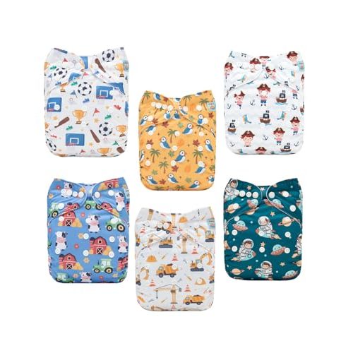 ALVABABY Baby Cloth Diapers 6 Pack with 12 Inserts Cloth Diaper Covers Adjustable Washable Reusable for Baby Girls and Boys