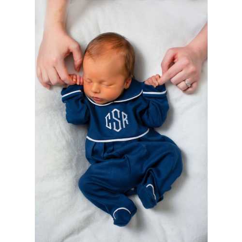 Baby boy coming home outfit, monogrammed boy romper, sk creations, pima cotton