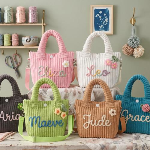 Personalized Toddler Purse with Cute Charm Custom Name Corduroy Kids Crossbody Bag/Handmade Yarn Letters/Birthday Gift Preschool Daycare Bag