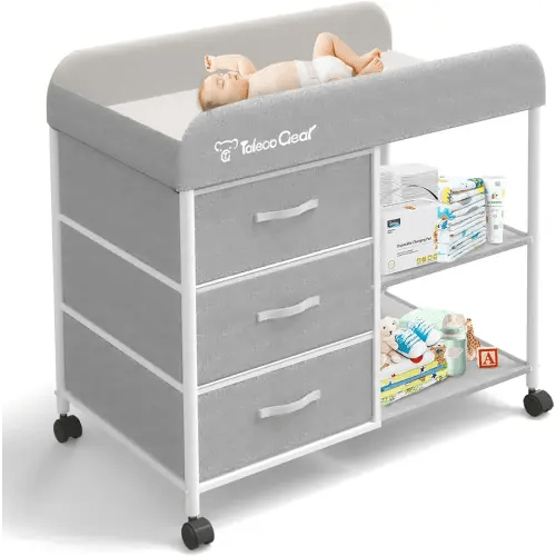 G TALECO GEAR Baby Changing Table, Portable Changing Table, Diaper Changing Station with Waterproof Pad, Changing Table Dresser with 3 Storage Baskets, Mobile Nursery Organizer for Newborn Essentials