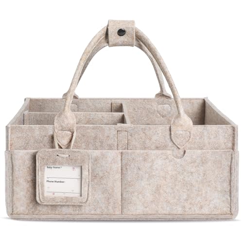 GEMII Diaper Caddy Organizer-Large Baby Caddy Organizer with Handle, Newborn Registry Essentials, Baby Shower Basket Gifts for Boys or Girls (Oatmeal, Large)