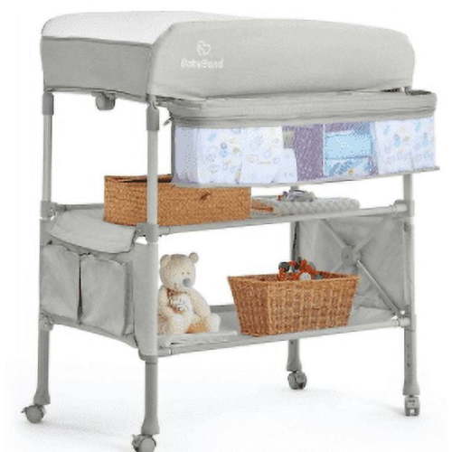 Baby Changing Table for Newborn, Portable Waterproof Adjustable Height w/ wheel (Beige)