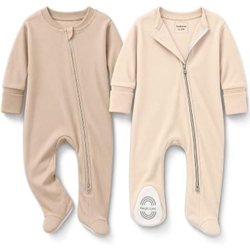 2pk Baby Pajamas Footie, Baby Sleepers, Newborn Pajamas (Ecru, 0-3M)