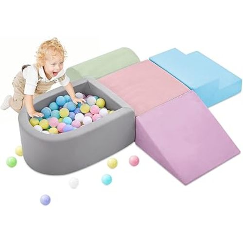 Climbing Toys for Toddlers, Foam Climbing Blocks and Ball Pit for Baby, 5-Piece Soft Toddlers Climbing Toys,Climbing Crawling Toy Soft Foam Blocks Activity Play Set(Balls not Included)