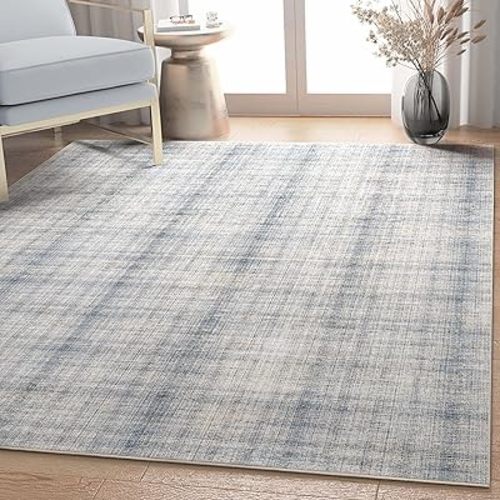 Well Woven Rio Flatweave Distressed Plaid Area Rug 5'3" x 7'3" Blue Cream