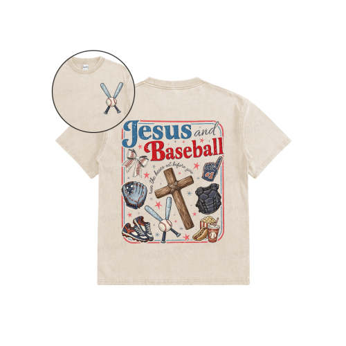 Kids Jesus And Baseball Double Sided Washed Christian T-shirt