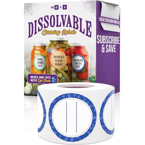 MESS Dissolvable Canning Labels for Jars – 200 Dissolvable Mason Jar Labels - Dissolvable Food Labels for Containers - Jam Homemade Canning Jar Labels Stickers - Removable Mason Jar Labels 2" Blue