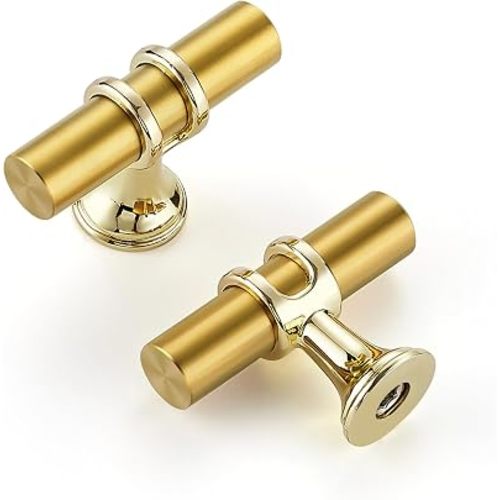 HOME EDIT 10 Pack Gold Cabinet Knobs 2 Inch - Brushed Brass Drawer Knobs Single Hole Gold 6T Bar Hardware Drawer Pulls for Kitchen Cabinets and Dressers