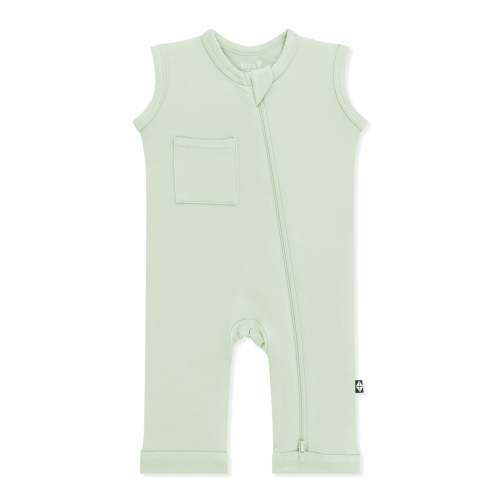 Zippered Sleeveless Romper in Basil