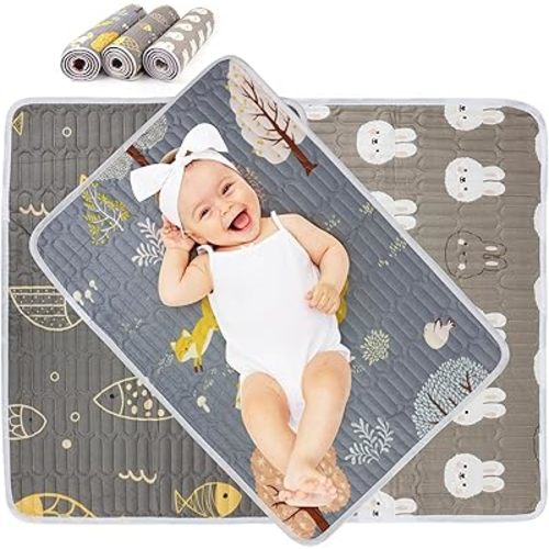 Bopika Lot de 3 tapis à langer imperméables portables et absorbants en coton doux pour la maison et les voyages (kaki)