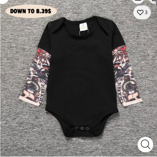 Baby Tattoo Patchwork Sleeve Romper