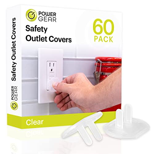 Power Gear Electrical Outlet Baby Proof Covers, 60 Pack, Clear | Secure Outlet Plugs for Baby Proofing & Child Proofing, Reusable, Durable Plastic, Tamper Resistant