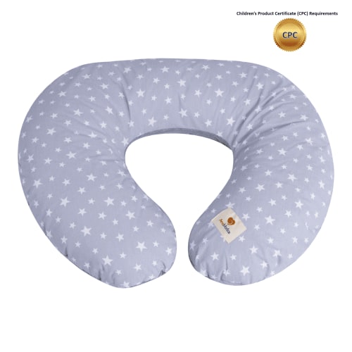 Multifunctional, Ergonomic 100% Cotton Nursing Pillow for Breastfeeding, support, tumy time. Original Standard Size, Removable Cover. Grey, Amamantas