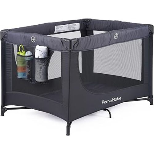 Pamo Babe Portable Crib Baby Playpen with Mattress and Carry Bag (Black)
