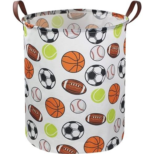 Kids Laundry Basket,Basketball Laundry Hamper Collapsible Baby Storage Baskets for Boys Room Decor,Nursery Hamper,Bedroom,Toy Organizer,(Ball) …