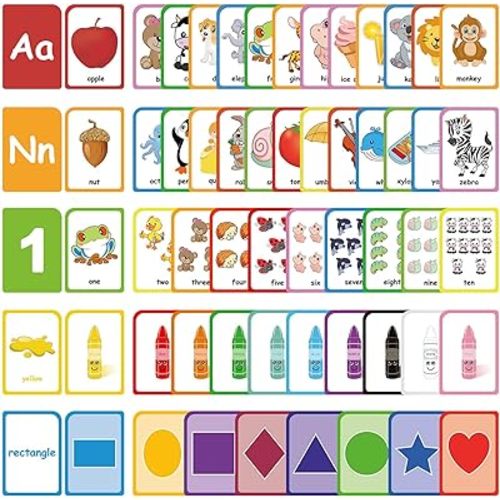 ZazzyKid Flash Cards for Toddlers Learning: 54 Double Sides Flashcards for Alphabets, Numbers, Colors, Shapes - Educational Toys for Preschool