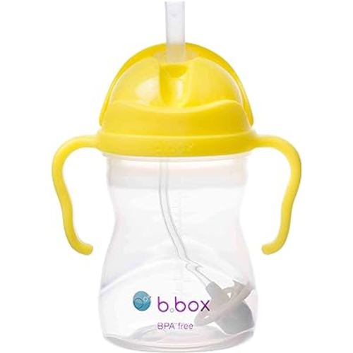 b.box Sippy Cup with Weighted Straw. Drink from any Angle, Leak Proof, Spill Proof, Easy Grip. BPA Free, Dishwasher Safe. For Babies 6m+ to Toddlers (Lemon, 8oz)