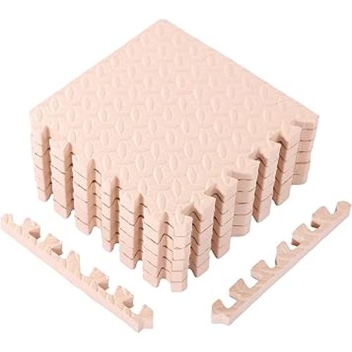 12x12x1 Inch EVA Thick Interlocking Foam Floor Tiles Puzzle Exercise Mat Foam Mats for Home Gym Pets(Beige,12)
