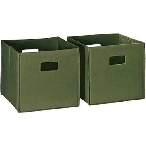RiverRidge Folding Storage Bins with Handles Olive Cube Storage Organizer for Closet, Bedroom & Playroom - Closet Organizers and Storage Set of 2