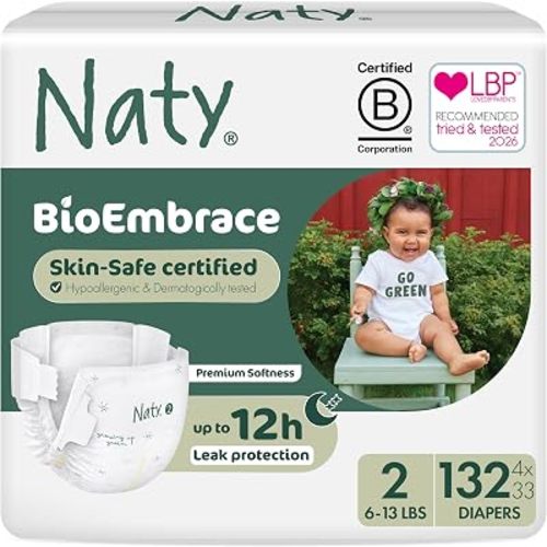 Naty BioEmbrace Baby Newborn Diapers, Size 2 (6-13 lbs), 132 Count