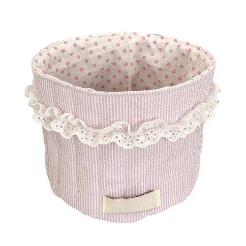 A Fabric Storage Basket With Cotton Canvas, Lace Design And Foldable Structure For Desktop Organization And Home Decor, 5.51X5.51X5.91In, 0.1Lb