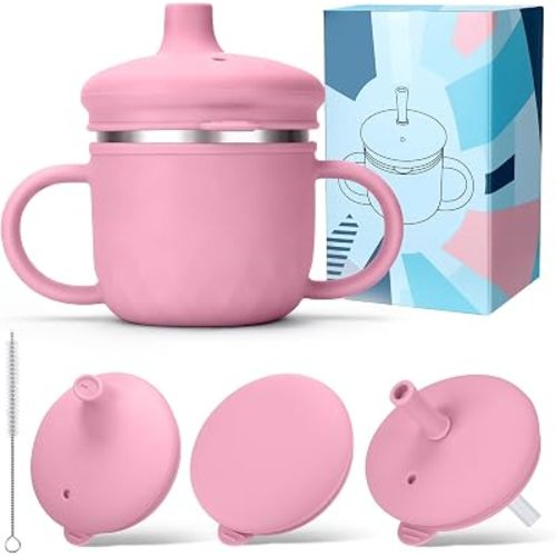 BUSOHA 3 IN 1 Stainless Steel Toddler Sippy Cup - 8oz Baby Sippy Cup