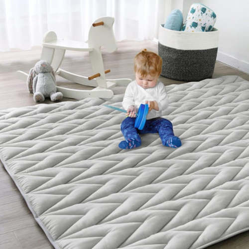 Muslin Baby Play Mat | Playpen Mat - Large Padded Tummy Time Activity Mat for Infant & Toddler, Grey