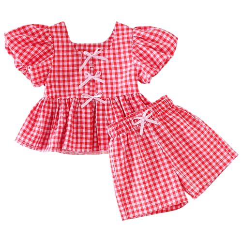 Thorn Tree Toddler Girl Clothes Set Ruffle Sleeve Hem Top Cardigan Elastic Waist Shorts Plaid Printed Summer 2Pcs Outfits