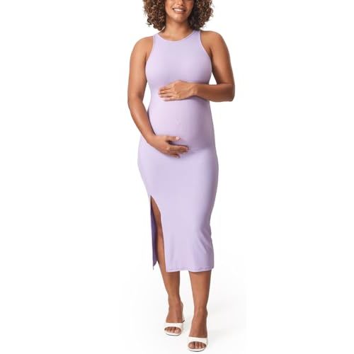 MOMANDA Women' s Maternity Dress Ribbed Casual Dresses Sleeveless Crew Neck Maternity Bodycon Dresses for Baby Shower